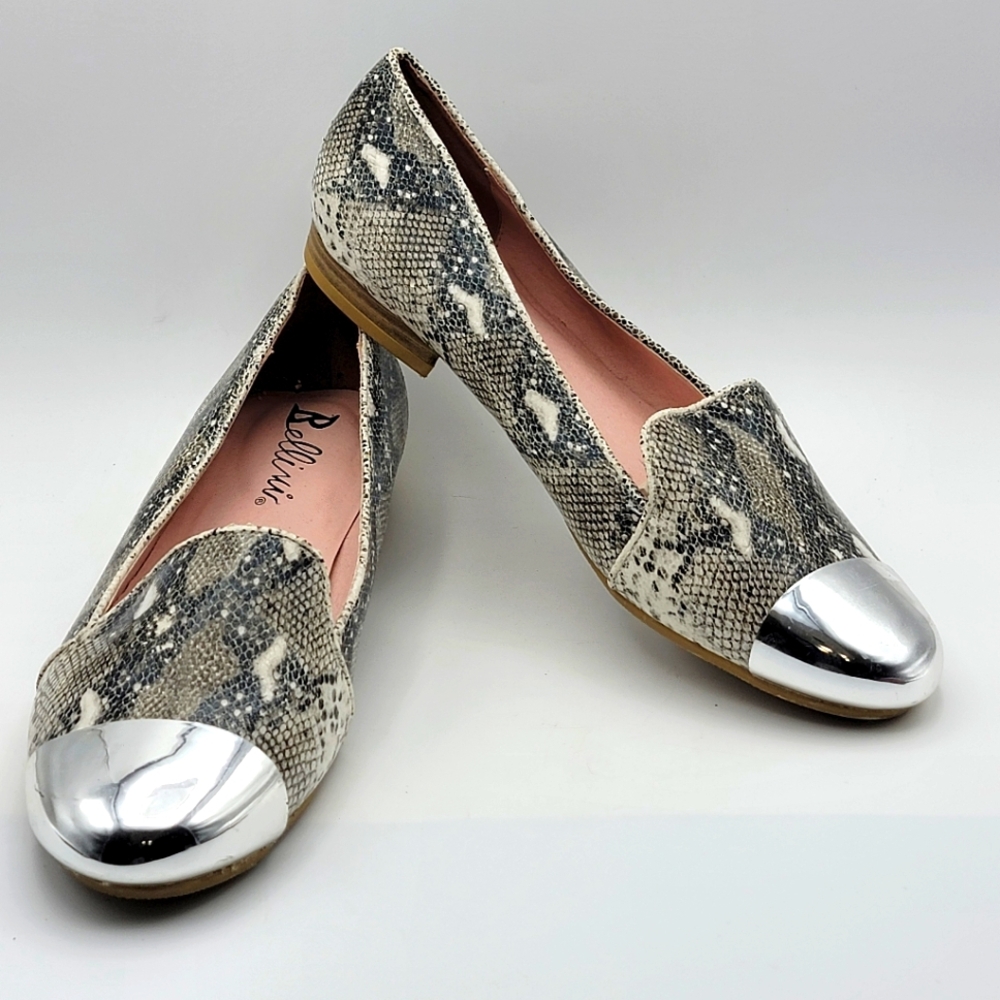 Bellini Women's Snakeskin Print Loafers with Silver Cap Accents SIZE 12W. #1523‎
